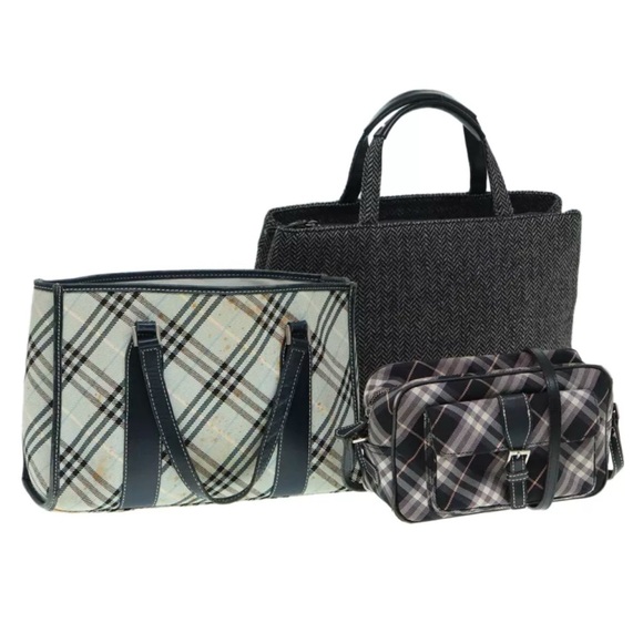 Authentic BURBERRY Blue Label Nova Check Shoulder Bag Canvas 3Set Black … - Picture 1 of 16